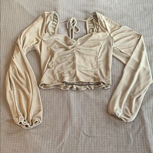 Long Sleeve Crop Open Back Women's Silver Top Date Night